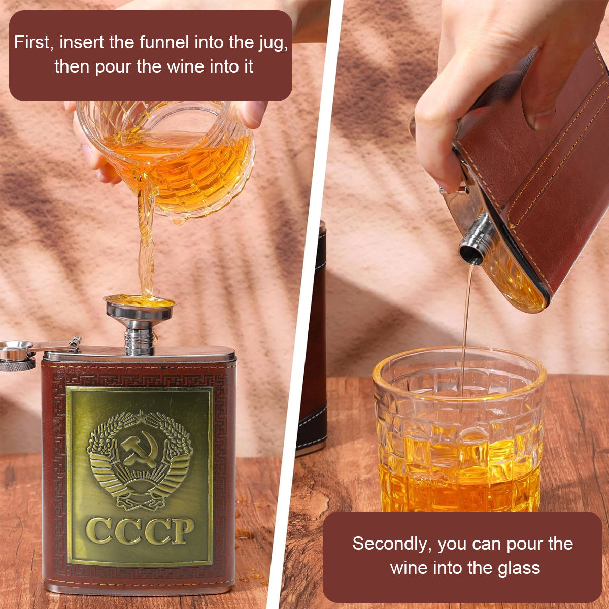 HASTHIP Set of 6pcs 8 Oz Stainless Steel Whisky Flask Bottle Gift Box CCCP Embossed PU Finish with Funnel, Drinking Cups, Keyring, Pen, Liquor Flask Set for Men, Ideal Father's Day Gift HASTHIP Set of 6pcs 8 Oz Stainless Steel Whisky Flask Bottle Gift Box CCCP Embossed PU Finish with Funnel, Drinking Cups, Keyring, Pen, Liquor Flask Set for Men, Ideal Father's Day Gift